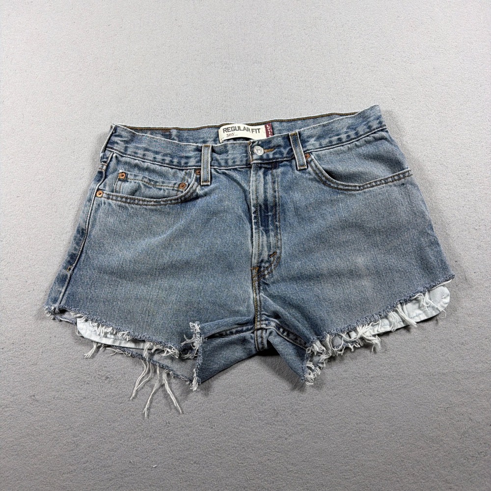 Levis 505 Shorts‎ Women 32 Light Wash Blue Denim Cutoff Frayed Vintage Y2K